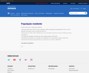 Fac-símile do tabulador oficial de dados populacionais do Ministério da Saúde, cujas agregações ofertam valores diferentes em dado período. Disponível em https://datasus.saude.gov.br/populacao-residente/, acessado em 30/01/2023.